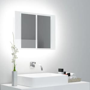 Szafka łazienkowa z lustrem i LED, połysk, biała, akryl