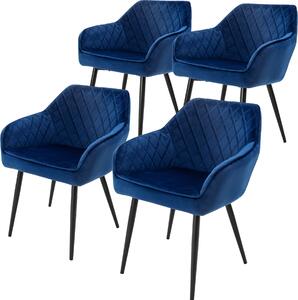 ML-Design zestaw 4 krzeseł do jadalni z podłokietnikami i oparciem, ciemnoniebieskie, krzesło kuchenne z aksamitnym obiciem, tapicerowane krzesło z metalowymi nogami