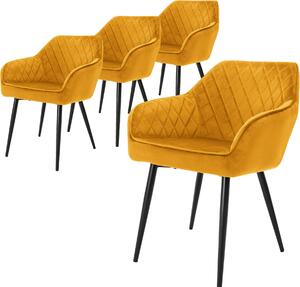 ML-Design zestaw 4 krzeseł do jadalni z podłokietnikiem i oparciem, musztardowy żółty, krzesło kuchenne z aksamitnym pokryciem, tapicerowane krzesło z metalowymi nogami