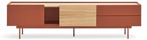 Ceglasto-naturalna szafka pod TV w dekorze dębu 180x45 cm Otto – Teulat