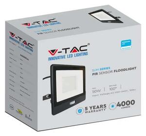 Projektor LED V-TAC 50W SAMSUNG CHIP Czujnik Ruchu Czarny Przewód 1M VT-158S-1 3000K 4000lm 5 Lat Gwarancji