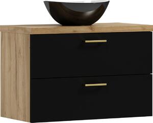 Meble ADK | Szafka wiszca, 53,2 x 80 x 40,6 cm, z czarnym frontem i czarn umywalk, LUNA 80