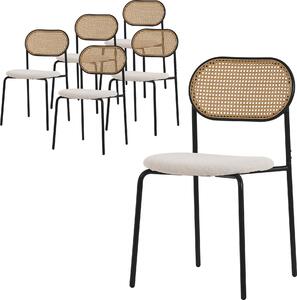 ML-Design zestaw 6 krzeseł do jadalni, beżowe, krzesło kuchenne z rattanowym oparciem Krzesła tapicerowane z zakrzywionym oparciem z siatki Krzesło rattanowe z metalowymi nogami