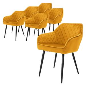 ML-Design zestaw 6 krzeseł do jadalni z podłokietnikami i oparciem, musztardowy żółty, krzesło kuchenne z aksamitnym pokryciem, tapicerowane krzesło z metalowymi nogami