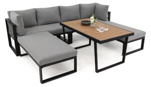 MebleMWM Zestaw mebli ogrodowych RAVENA + Stół Sycylia | Aluminium czarny | Szare poduszki