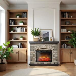 Kominek elektryczny 3d AMBAR Stone ElectricSun, z dźwiękiem, 3 kolory, z aplikacją, L107xH90cm