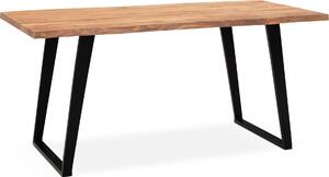 WOHNLING Stół do jadalni 180x90x76 cm z litego drewna akacjowego / metalowy Stół do jadalni z naturalną krawędzią blatu Stół kuchenny z litego drewna z nogami w kształcie litery U w kolorze czarnym Stół drewniany Stół do jadalni