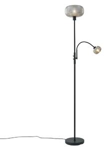 Designerska lampa podłogowa czarna z przydymionym szkłem 2-źródła światła - Brianna