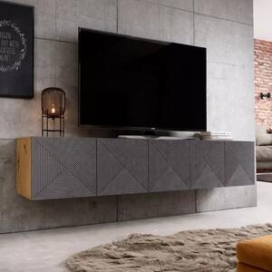 Szafka RTV Asha 200 cm wisząca z ryflowanym frontem - artisan / rivier stone mat