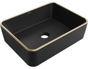 Mexen Catia umywalka nablatowa 48 x 37 cm, czarna mat/złota rant - 21314875