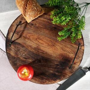 Taca do serwowania drewniana z uchwytami 39 cm