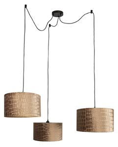 Lampa wisząca czarna z abażurem w krokodyli wzór i złotym wnętrzem 35 cm 3-źródła światła - Cava