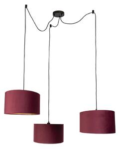 Lampa wisząca czarna z czerwonym kloszem i złotym wnętrzem 35 cm 3-źródła światła - Cava