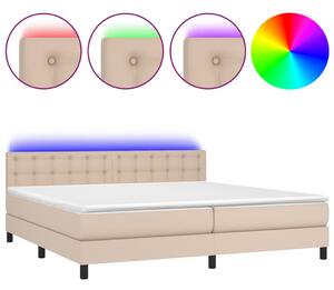 Łóżko kontynentalne, materac i LED cappuccino 200x200 cm