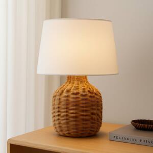 Lampka nocna do sypialni Lirenda Lindby, biały / opal, salon / jadalnia, drewno, skandynawski