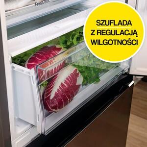 Lodówka HISENSE RB390N4GBE No frost 186cm Czarna (szkło) Licowane drzwi Szuflada z niższą temperaturą