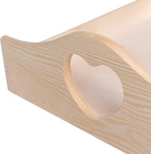 Duża Drewniana Taca z Uchwytami w Serca | CREATIVE DECO | 40x30x10,5cm | Naturalny