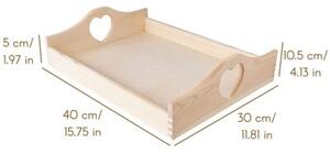 Duża Drewniana Taca z Uchwytami w Serca | CREATIVE DECO | 40x30x10,5cm | Naturalny