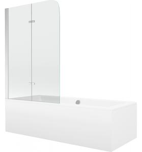 Mexen Cube wanna prostokątna 180 x 80 cm z obudową i parawanem 2-skrzydłowym 100 cm, transparent, chrom - 550518080X9010020100