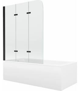Mexen Cubik wanna prostokątna 160 x 70 cm z obudową i parawanem 3-skrzydłowym 120 cm, transparent, czarny - 550316070X9012037000