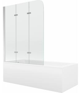 Mexen Cubik wanna prostokątna 150 x 70 cm z obudową i parawanem 3-skrzydłowym 120 cm, transparent, chrom - 550315070X9012030100