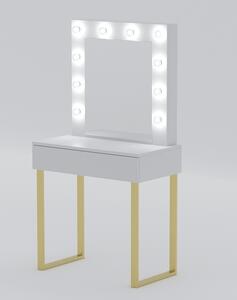 Toaletka "LENA" z lustrem "MILA" biała mat, 75cm, złote U