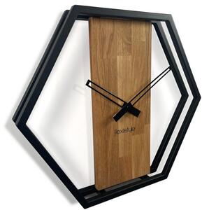 Zegar ścienny drewniany do salonu LOFT HEXAGON 50cm