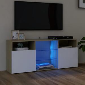 Szafka TV z oświetleniem LED, biel i dąb sonoma, 120x30x50 cm