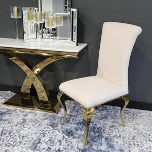 Krzesło glamour Stanley Gold Beige - złote krzesło tapicerowane beżowe