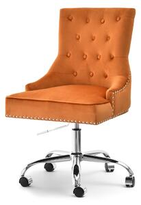 Fotel biurowy z pinezkami soria pomarańczowy welur z nogą chrom na kółkach