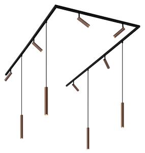 Nowoczesny system oświetlenia szynowego Slimline Uzzy Keno z 6 reflektorami i 4 lampami wiszącymi, ciemny brąz, 1-fazowy
