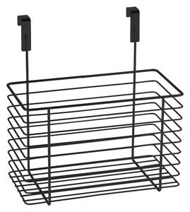 Czarny metalowy koszyk wiszący na drzwiczki kuchenne Wenko Slim, wys. 25 cm