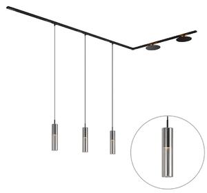 Nowoczesny system szynowy czarny z 3 lampami wiszącymi i 2 lampami sufitowymi 1-fazowy - Iconic Lloyd Pulley