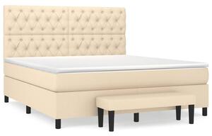 Łóżko kontynentalne z materacem, kremowe, tkanina, 160x200 cm