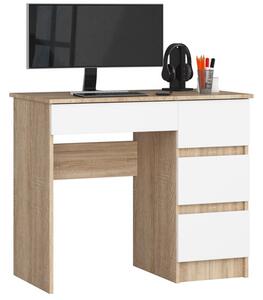 Biurko komputerowe AKORD A7 DÄ b Sonoma 90 cm prawe 4 szuflady kolor BiaÅy mat 90x50x77 cm