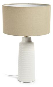 Biała/beżowa lampa stołowa ceramiczna z tekstylnym kloszem (wysokość 58 cm) Mijal – Kave Home