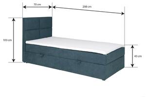 Łóżko młodzieżowe Gert 70x200 niebieskie, tapicerowane z pojemnikiem na pościel