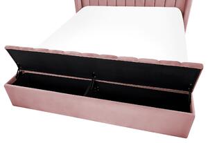 Łóżko welurowe z wezgłowiem i stelażem z ławką 140 x 200 cm różowe Noyers Beliani