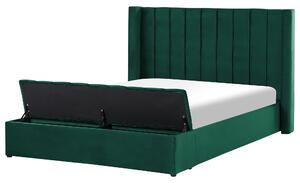 Łóżko welurowe z wezgłowiem i stelażem z ławką 160 x 200 cm zielone Noyers Beliani