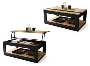LUSSO Dąb Artisan/Czarny Mat - NOWOCZESNA ŁAWA STOLIK Z PODNOSZONYM BLATEM + SCHOWKIEM + PÓŁKĄ (NA KÓŁKACH!)