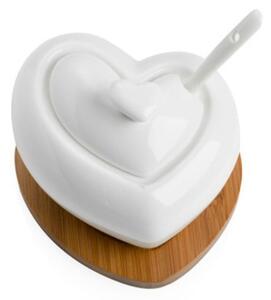 Porcelanowa cukierniczka z łyżeczką i bambusową podstawką Brandani Heart