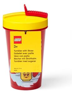 Czerwony kubek podróżny z żółtym wieczkiem i słomką LEGO® Iconic, 500 ml