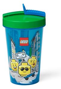 Niebieski kubek podróżny z zielonym wieczkiem i słomką LEGO® Iconic, 500 ml
