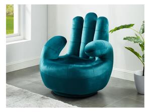 Fotel obrotowy w kształcie dłoni CATCHY z weluru - Niebieski