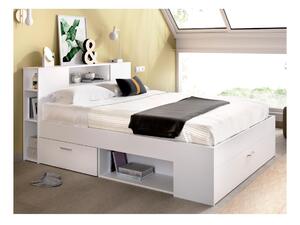 Łóżko z zagłówkiem, skrzyniami i szufladami - 140x190 cm - Kolor: biały - LEANDRE