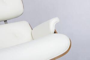 Fotel LOUNGE VA PREMIUM biały / orzech z podnóżkiem