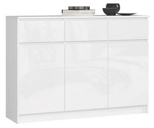 Duża komoda z szufladami i półkami biały połysk 140 cm | Umeblowana.com