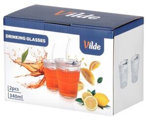 Kubki szklane z pokrywką i słomką 340 ML 2 szt