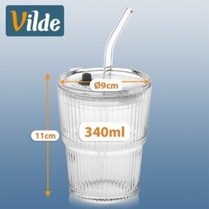 Kubki szklane z pokrywką i słomką 340 ML 2 szt