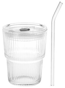 Kubki szklane z pokrywką i słomką 340 ML 2 szt